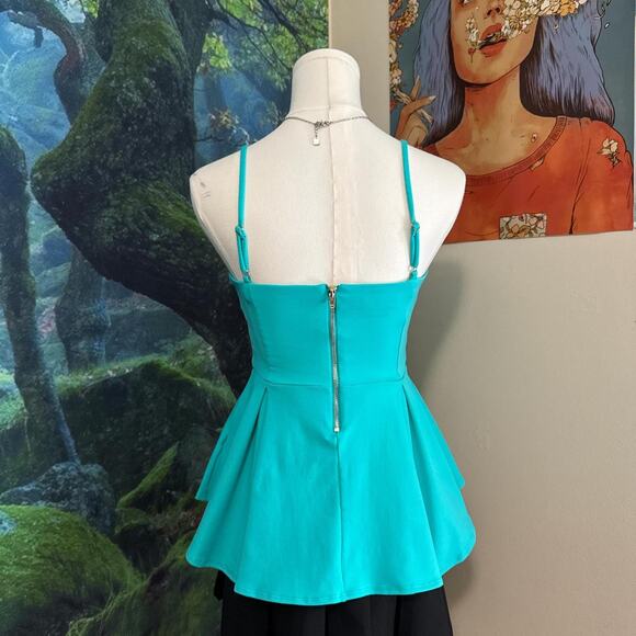 bebe turquoise peplum v neck going out top small y2k glam - Picture 3 of 4